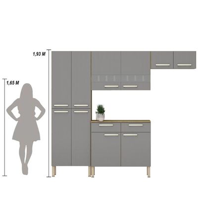 Armário De Cozinha Compacta 10 Portas 2 Gaveta Com Balcão Nala Freijó-gris