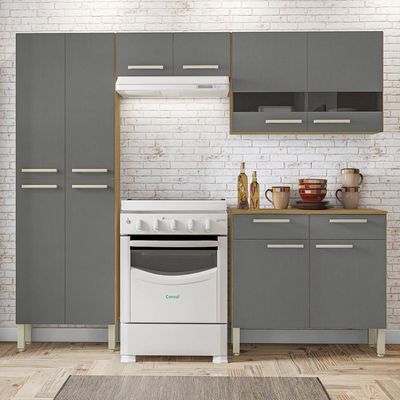 Armário De Cozinha Compacta 10 Portas 2 Gaveta Com Balcão Nala Freijó-gris