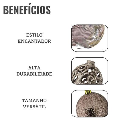Bola De Natal Rose Gold Misto 6cm - 9 Unidades