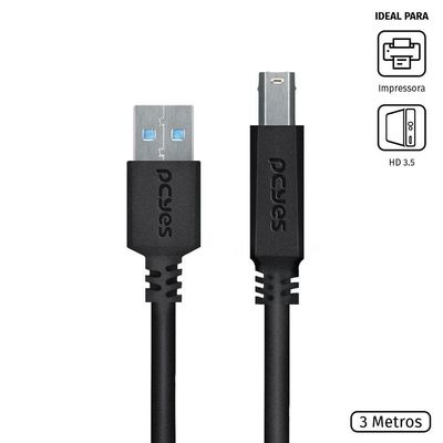 Cabo P- Impressora E Hd Externo Usb A 3.0 P- Usb B 3.0 3m -
