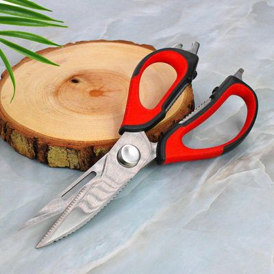 Tesoura Culinaria Para Casa Cozinha Corta Desossa Limpa Peixe Carne Frango 6 Em 1 Vermelho