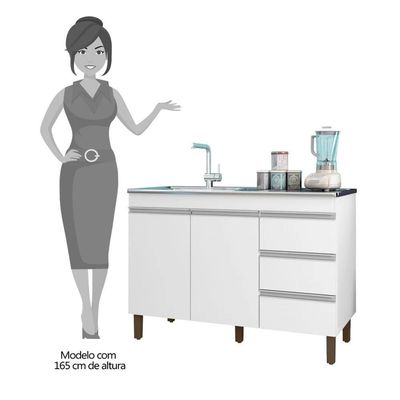 Balcão Gabinete Para Pia 120cm Sem Tampo 2 Portas Karen P14 Branco - Mpozenato