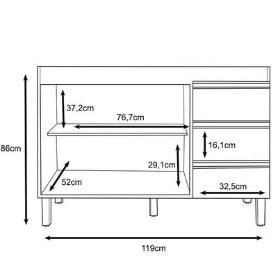 Balcão Gabinete Para Pia 120cm Sem Tampo 2 Portas Karen P14 Branco - Mpozenato