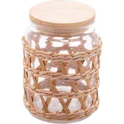 Kit 10 Potes Herméticos Vidro com Sisal Tampa Madeira Wolff 750ml Porta Mantimentos