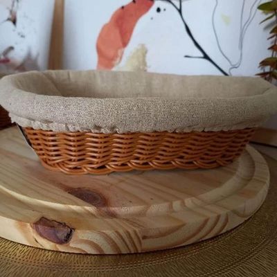 Kit 2 Cestas Porta Pão 24x17cm Oval Rattan Plástico Forro Tecido Cesto Lyor