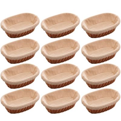12 Cestas Porta Pão 24x17cm Servir Restaurantes Oval Rattan Plástico Forro Tecido Cesto Lyor
