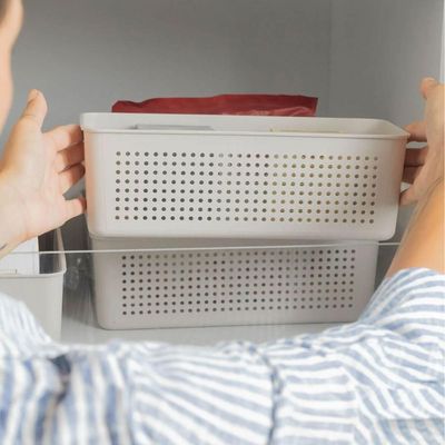 Kit 8 Caixas Organizadoras Multiuso 6,6L Cestos Retangulares com Alças Bege Flow Ou