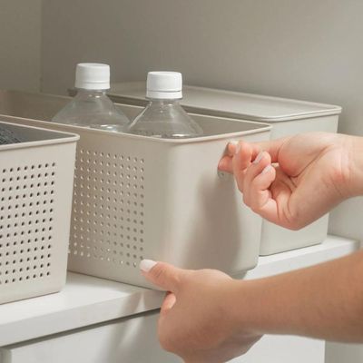 Kit 8 Caixas Organizadoras Multiuso 6,6L Cestos Retangulares com Alças Bege Flow Ou