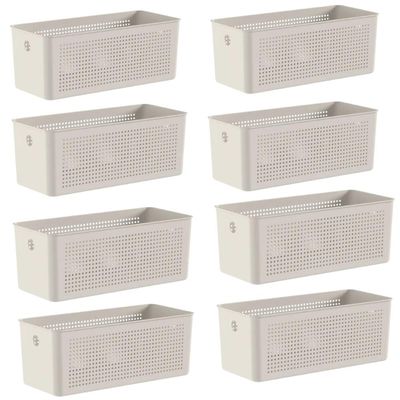 Kit 8 Caixas Organizadoras Multiuso 6,6L Cestos Retangulares com Alças Bege Flow Ou