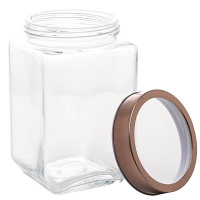 Kit 4 Potes Porta Mantimentos de Vidro 1,7L Tampa Metal Rose Gold Lyor Gastro
