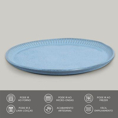 Prato Raso 27,5cm Cerâmica Azul Linhas Breeze Avulso Porto Brasil Jantar Mesa Posta