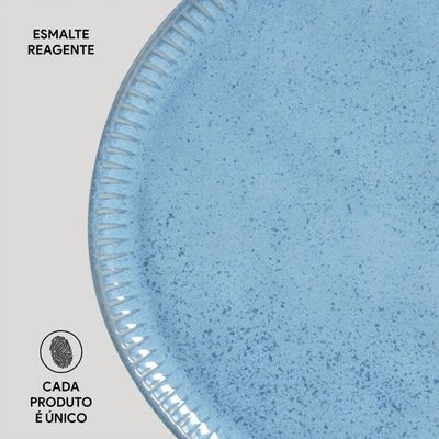 Prato Raso 27,5cm Cerâmica Azul Linhas Breeze Avulso Porto Brasil Jantar Mesa Posta