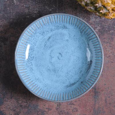 Prato Fundo 830ml Linhas Breeze 22,5cm Cerâmica Azul Porto Brasil Sopa Jantar Mesa Posta