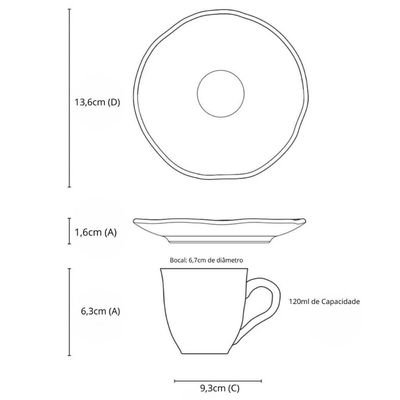 Xícara de Café com Pires 120ml Bio Latte Porto Brasil Mesa Posta Café da Manhã
