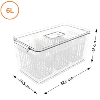 Organizador de Geladeira 6l Com 3 Cestos Plástico Frutas Dry Coza Grande Cozinha