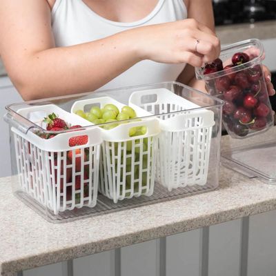 Organizador de Geladeira 6l Com 3 Cestos Plástico Frutas Dry Coza Grande Cozinha