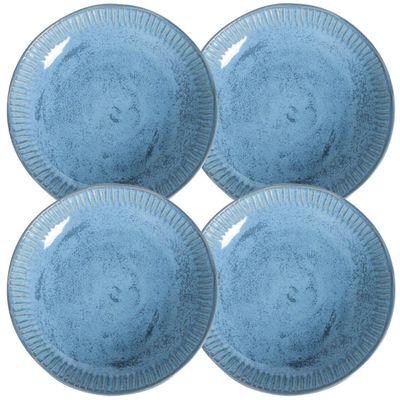 Jogo 4 Pratos Fundos 22,5cm Cerâmica Azul 830ml Linhas Breeze Porto Brasil Mesa Posta Sopa Massa Jantar