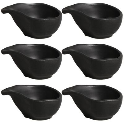 Kit 6 Molheiras 40ml Cerâmica Oval 8x6cm Orgânico Preto Matte Porto Brasil Caldas Shoyu