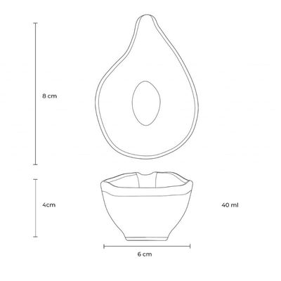 Kit 6 Molheiras 40ml Cerâmica Oval 8x6cm Orgânico Preto Matte Porto Brasil Caldas Shoyu