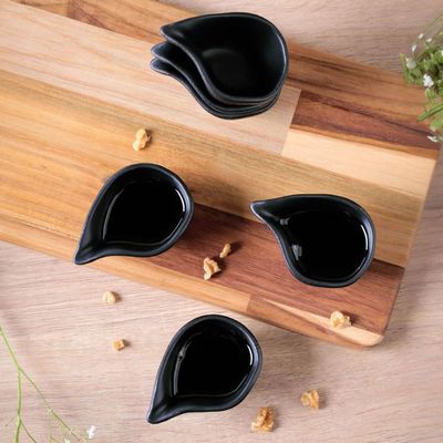 Kit 6 Molheiras 40ml Cerâmica Oval 8x6cm Orgânico Preto Matte Porto Brasil Caldas Shoyu