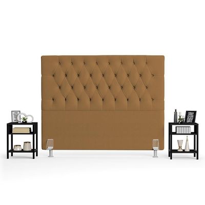 Cabeceira Casal Queen 160cm Cristal Boucle Mostarda E 2 Mesas Laterais Plaza Lc1 Preto - Mpozenato
