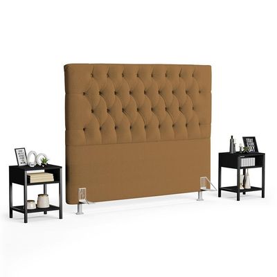 Cabeceira Casal King 195cm Cristal Boucle Mostarda E 2 Mesas Laterais Plaza Lc1 Preto - Mpozenato