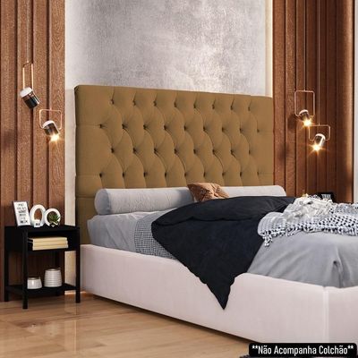 Cabeceira Casal King 195cm Cristal Boucle Mostarda E 2 Mesas Laterais Plaza Lc1 Preto - Mpozenato