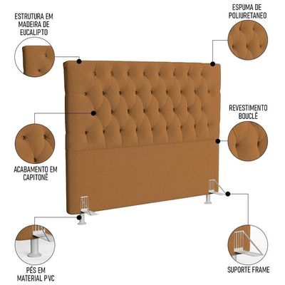 Cabeceira Casal King 195cm Cristal Boucle Mostarda E 2 Mesas Laterais Plaza Lc1 Preto - Mpozenato
