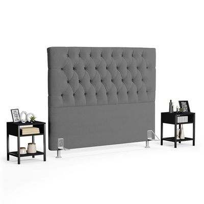 Cabeceira Casal 140cm Cristal Boucle Cinza E 2 Mesas Laterais Plaza Lc1 Preto - Mpozenato