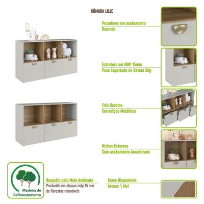 Quarto Infantil com Cama de Solteiro Montessoriana Cômoda e Guarda Roupas Lille CJ078