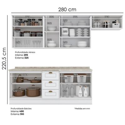 Cozinha Modulada 7 Pecas 280 Cm Ce791 Americana Henn Branco Calcare