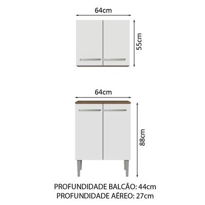 Kit Com Armário Aéreo E Balcão 64cm Madesa Emilly Rustic/branco