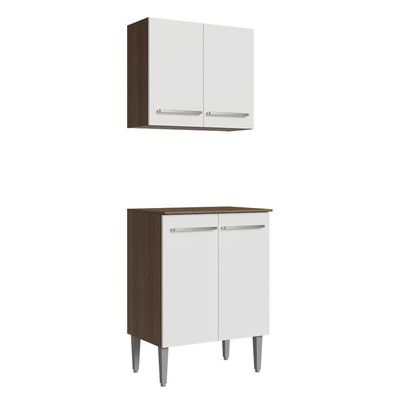 Kit Com Armário Aéreo E Balcão 64cm Madesa Emilly Rustic/branco