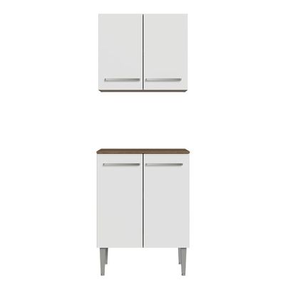 Kit Com Armário Aéreo E Balcão 64cm Madesa Emilly Rustic/branco