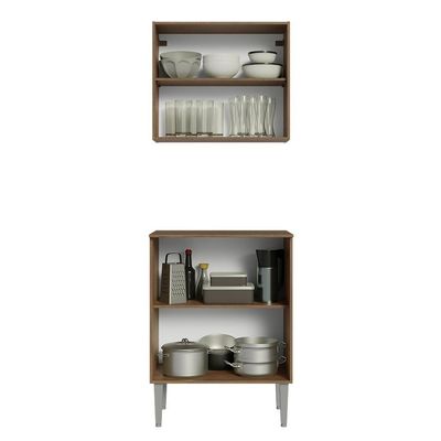 Kit Com Armário Aéreo E Balcão 64cm Madesa Emilly Rustic/branco
