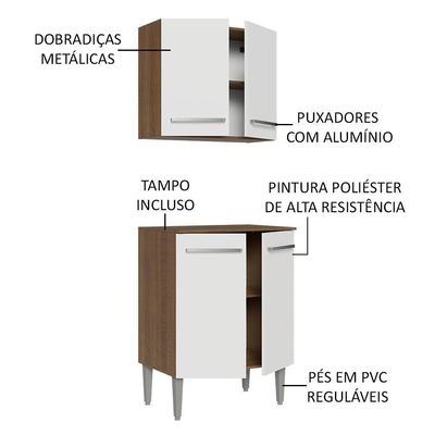 Kit Com Armário Aéreo E Balcão 64cm Madesa Emilly Rustic/branco