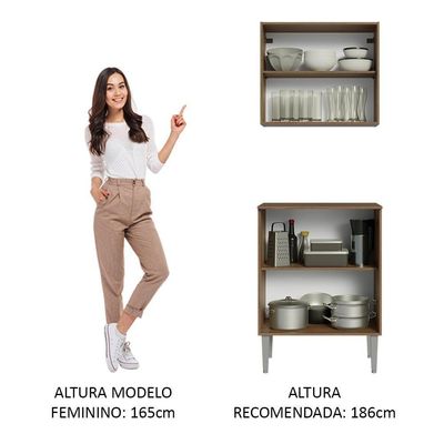 Kit Com Armário Aéreo E Balcão 64cm Madesa Emilly Rustic/branco