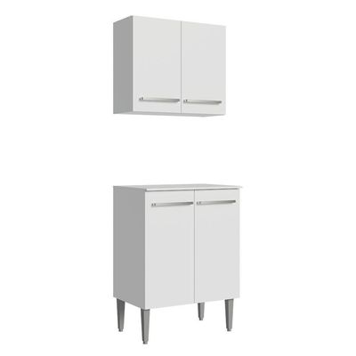 Kit Com Armário Aéreo E Balcão 64cm Madesa Emilly Branco