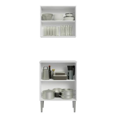 Kit Com Armário Aéreo E Balcão 64cm Madesa Emilly Branco