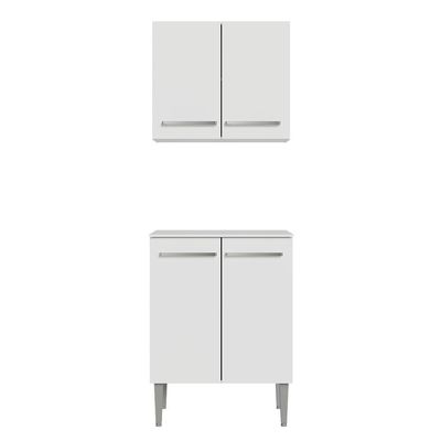 Kit Com Armário Aéreo E Balcão 64cm Madesa Emilly Branco