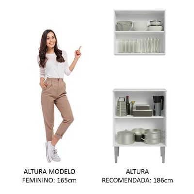 Kit Com Armário Aéreo E Balcão 64cm Madesa Emilly Branco