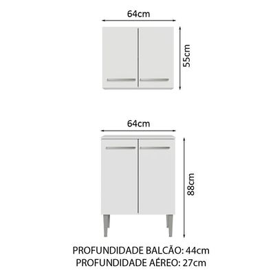 Kit Com Armário Aéreo E Balcão 64cm Madesa Emilly Branco