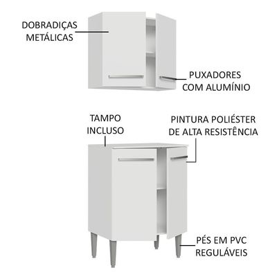Kit Com Armário Aéreo E Balcão 64cm Madesa Emilly Branco