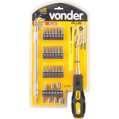 Jogo de bits/ponteiras com 32 peças encaixe sextavado de 1/4" VONDER