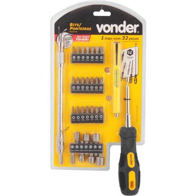 Jogo de bits/ponteiras com 32 peças encaixe sextavado de 1/4" VONDER
