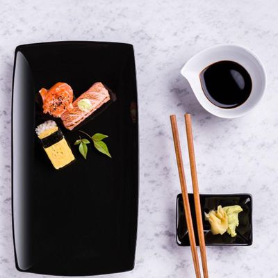 Kit 6 Prato Para Sushi Bandeja Preta Rasa Oriental 22cm Porcelana Germer Sashimi Preto
