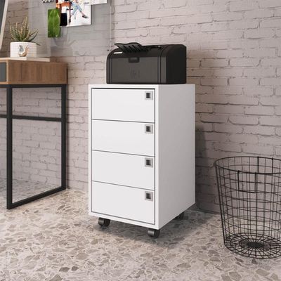 Gaveteiro Organizador Com 4 Gavetas Branco 36x66cm Rodizios Placa e Ponto Office Gaveteiro Para Escritorio