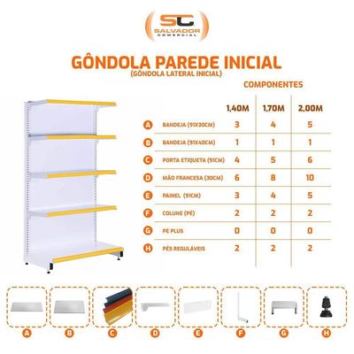 Gôndola Prateleira Preta Para Supermercado 6 Níveis 40x30 New Plus 2,00 Parede Inicial Pe Laranja - Sa Gôndolas