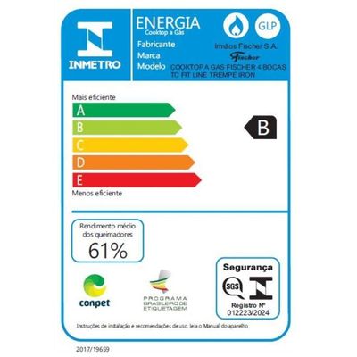 Cooktop A Gás Fischer 4 Bocas Fit Line Tripla Chama Trempe Iron Bivolt