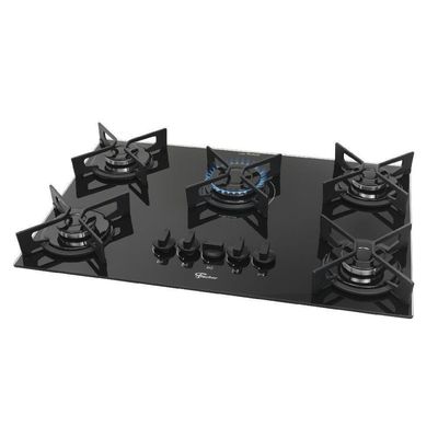 Cooktop a Gás Fischer 5 Bocas Fit Line Tripla Chama Trempe Iron - Bivolt